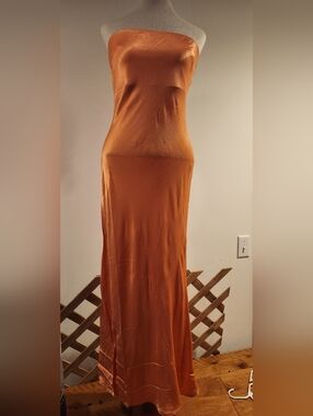 Fate Shimmery Orange Satin Bodycon Dress